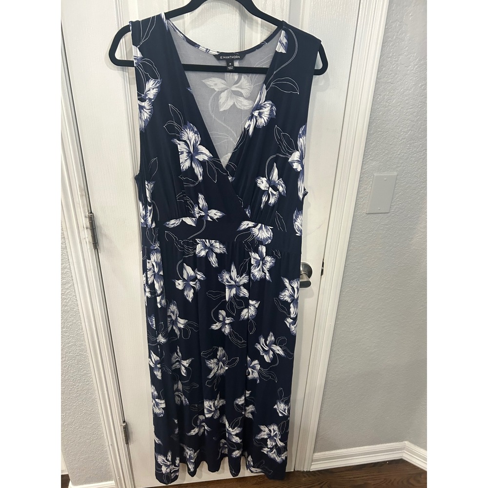 41 Hawthorn Maxi Dress Navy Floral V-Neck Sleeveless Faux Wrap Jersey Knit 2X